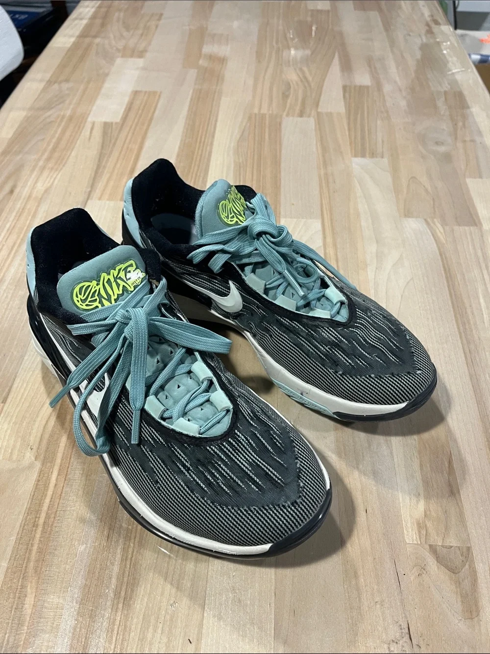 Nike Black and Mint Low-Top Basketball Shoes